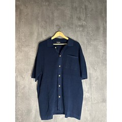 XXIII Ribbed Knit Button Up Polo Sweater Shirt Navy Blue XL Short Sleeve