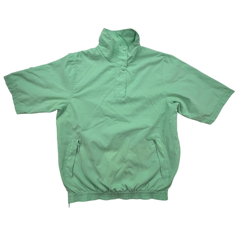Très Bien Pullover Shirt Mens Large Green Short Sleeve Elastic Hem Nylon Retro