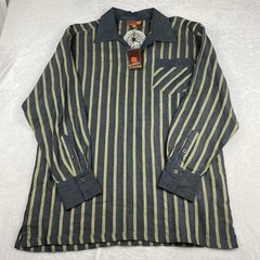 PRESTIGE Royal Size XL Mens Shirt Navy Stripes 100% Linen Sequin Embroidery NWT!