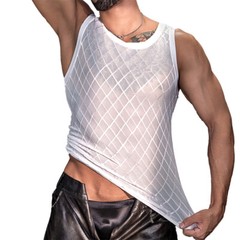 Sexy Mens Perspective Mesh Tank Tops Casual Streetwear Sleeveless Tees Vests New