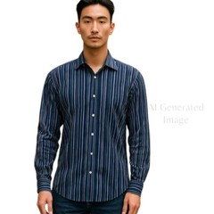 Tailorbyrd Mens Long Sleeve Shirt Button Navy Blue Gray Purple Stripes Size XL