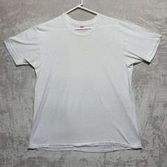 Vintage 90s Hanes Blank White T Shirt L/XL Worn Distressed Single Stitch USA
