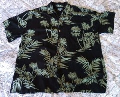 Blue Sky Mens Hawaii Shirt Short Sleeve XL Black/Green Flowers Tropical