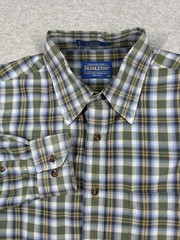 Pendleton Canterbury Cloth Button Up Plaid Pima Cotton Wool Blend Flannel Size M