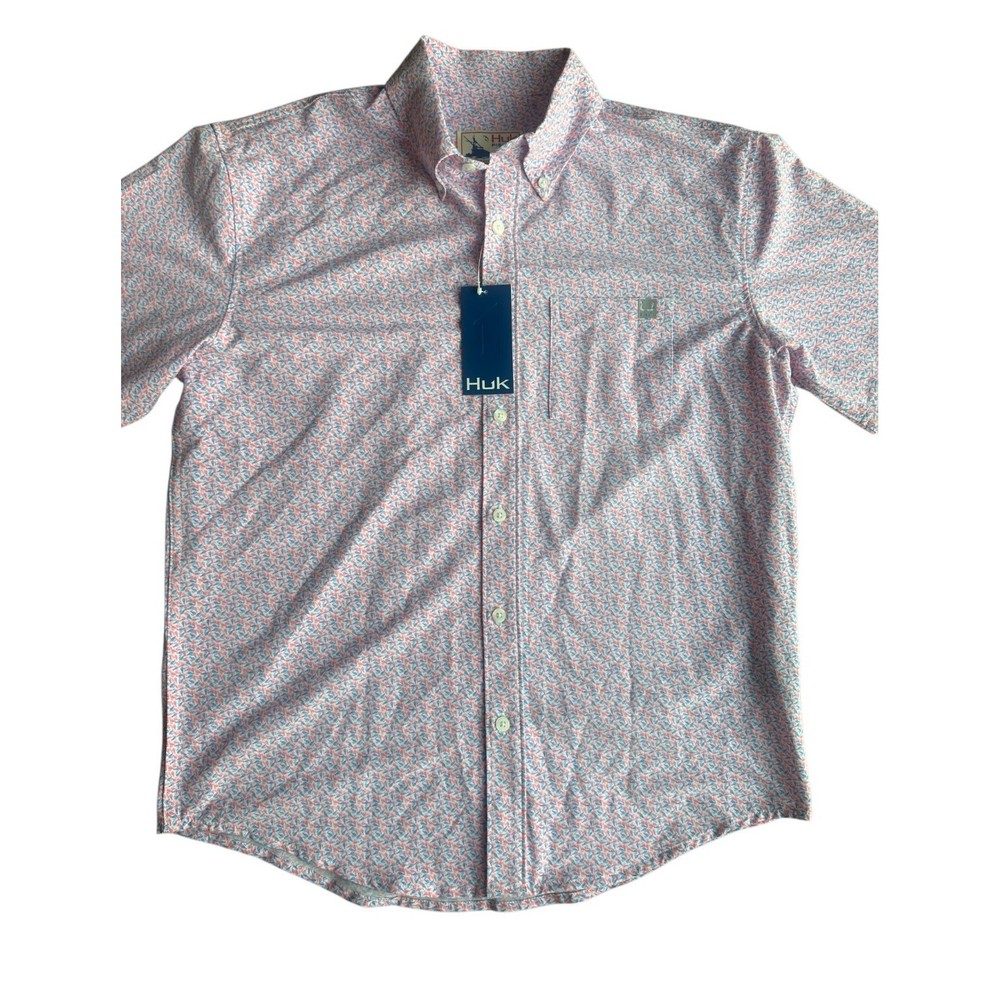 NWT Huk Kona Jig Fishing Shirt Small Button Front Performance Short Sleeve