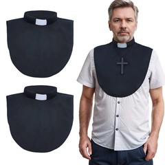 2pcs Clergy Priest Collar with White Tab Unisex Clerical Bib Black Pastor Dic…