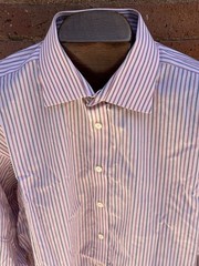 PINK Thomas Pink Shirt Mens 18 37 Classic Pink Stripe French Cuff Cotton Dress