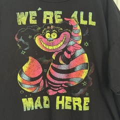 Disney Alice In Wonderland Cheshire Cat Shirt Mens 2XL Black We’re All Mad Tee
