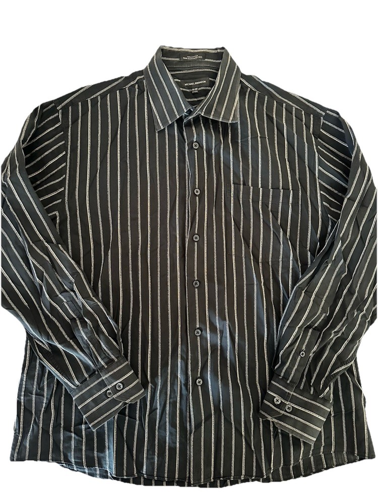 Michael Brandon Mens XL Button Down Long Sleeve Gray Striped Dress Shirt Career