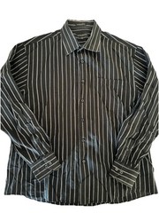 Michael Brandon Mens XL Button Down Long Sleeve Gray Striped Dress Shirt Career
