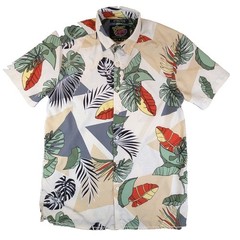 Good Vibes Tropical Leaf Button Down Shirt Mens Small Stretch Casual