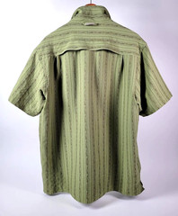 Exofficio Shirt Mens Medium Olive Green Seersucker Lightweight Insect Shield EUC
