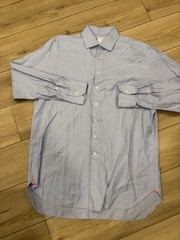 Thomas Pink Herringbone Pattern Solid Blue Dress Shirt Size 17 / 43 Mint