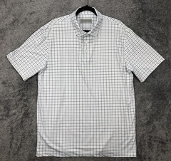 Gunner & Hook Polo Shirt Mens Large White Blue Check Golf Performance Stretch