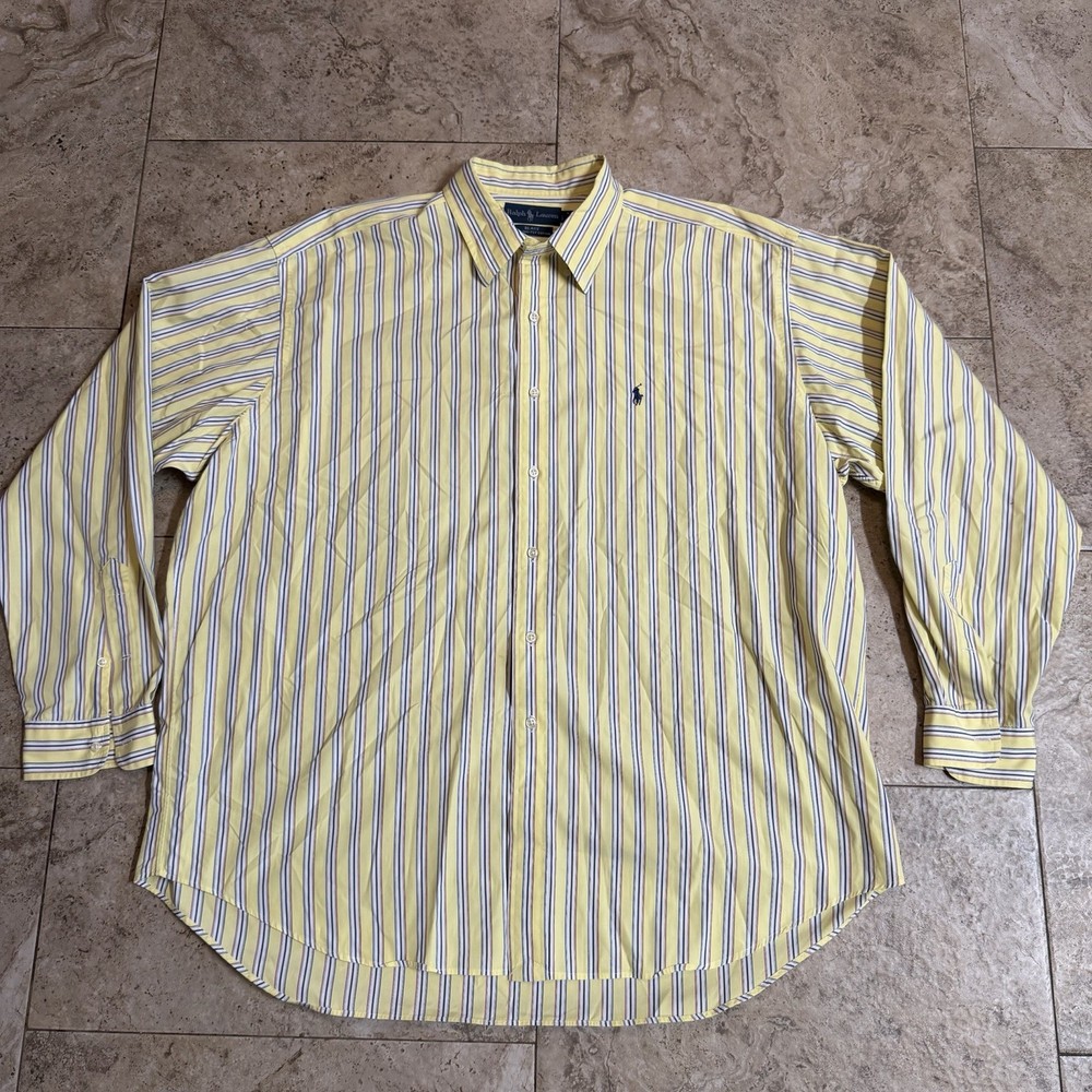 Ralph Lauren Blake Striped Button Down Shirt Mens XXL Yellow Cotton Casual