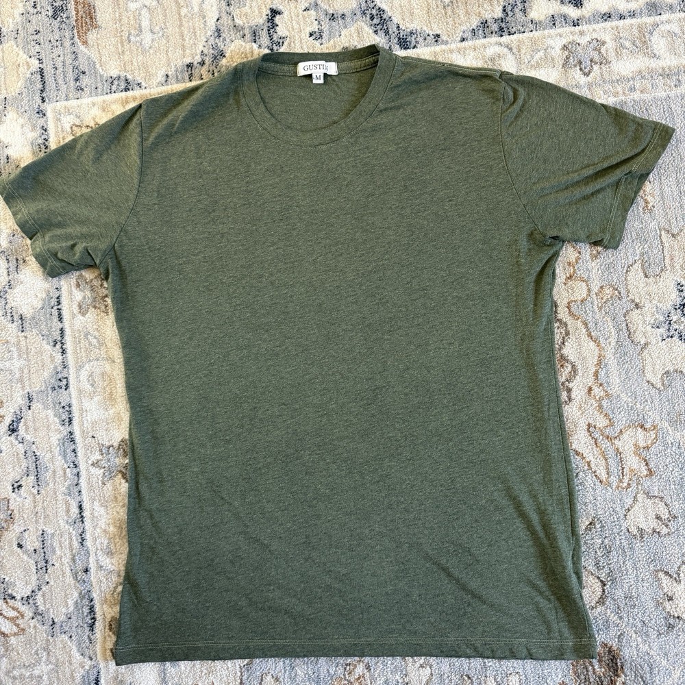 Gustin T Shirt Mens Size M Medium Heathered Green Crewneck Made in USA Plain Tee