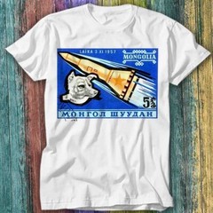 1963 Mongolia Laika First Dog in Space Postage T Shirt Top Tee 544