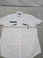 Vertical Sport Slim Fit Men’s Button Up Shirt M White Epaulets Zip Pocket Casual