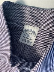 Brooks Brothers Non-Iron Cotton Dress Shirt 17-4/5 Purple Houndstooth Collared