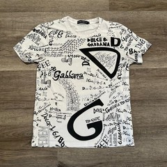 Dolce & Gabbana All Over Graffiti Scribble Logo Print T-Shirt White Men’s 48 M