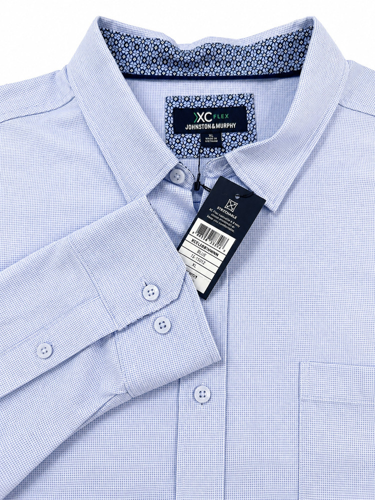 Johnston & Murphy XC Flex Stretch Long-Sleeve Shirt Blue Birdseye Sz XL NWT