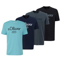 s.Oliver Men’s T-Shirt, 4 Pack – Basic, Logo Print, Crew Neck, Cotton