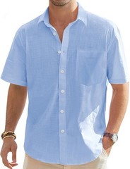 J.VER Men’s Linen Short Sleeve Classic Solid JVER Mens Shirts Casual Lightweight