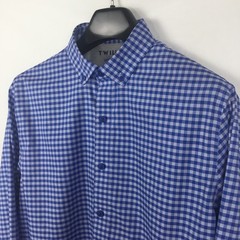 Twillory Untuck(able) Mens Performance Shirt M Blue Gray Gingham Coolmax Preppy