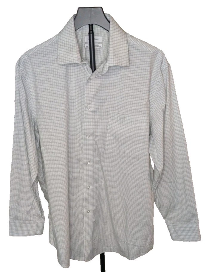 Calvin Klein Tech Active Stretch Men’s Dress Shirt L Gray Single Chest Pocket