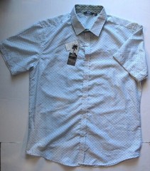 Bohio Men’s 100% Microfiber Shirt Button Down Casual Short Sleeve Blue Print, M