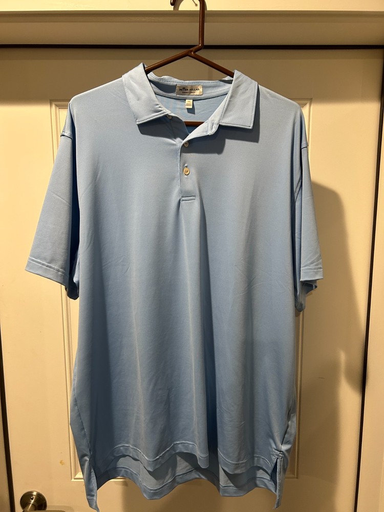 Peter Millar Men Solid Blue CBLU Summer Comfort Performance Golf Polo Shirt XL