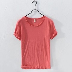 Mens Retro Raw Edge T-Shirt 100% Cotton Lightweight Breathable Slim-fit