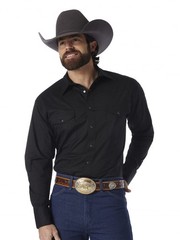 WranglermensSport Western Basic Two Pocket Long Sleeve Snap Shirt Black