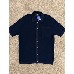 XXIII Ribbed Knit Button Up Polo Sweater Shirt Navy Blue XL Short Sleeve