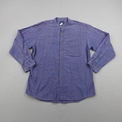 Vintage Wrangler Shirt Mens XL Blue Chambray Band Collar Western Button Up Rodeo