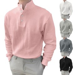 Men Button High Neck Stand Collar Solid Blouse Long Sleeve Top Cotton Shirt