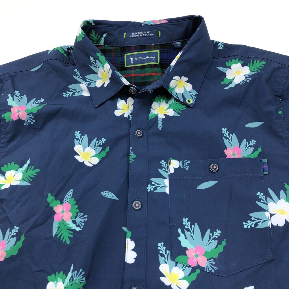 William Murray Large Golf Short Sleeve All Over Print Pocket Floral Shirt Blue