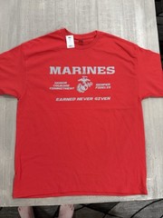 USMC “MARINES – EARNED NEVER GIVEN” Red T-Shirt – Size L – by MV Sport – NWT!