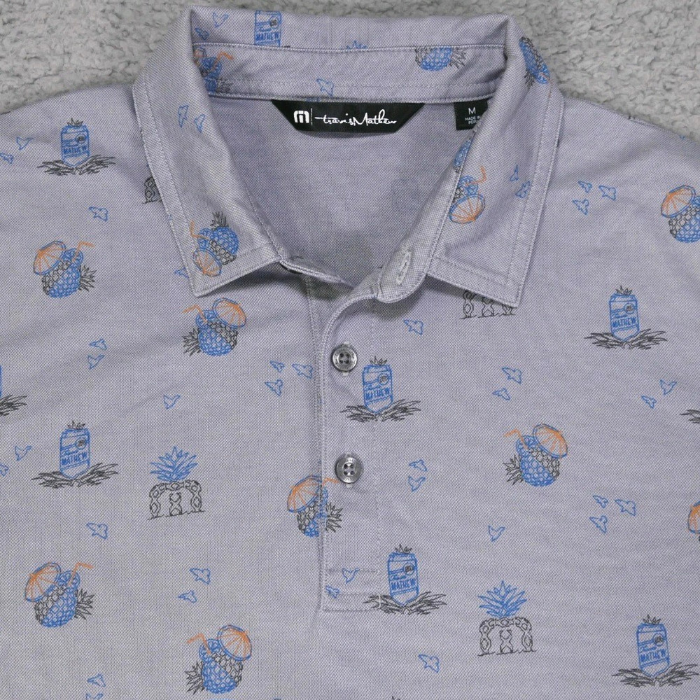 Travis Mathew Polo Shirt Men’s Medium Gray Cocktail Performance Golf Tiki