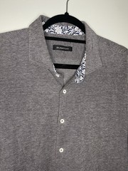 Bugatchi Men’s full button short sleeved cotton knit polo shirt Gray- M