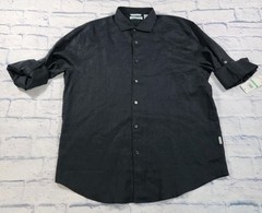 Cubavera MENS SZ L Travel Select Linen Blend Long Sleeve Jet Black Button Shirt