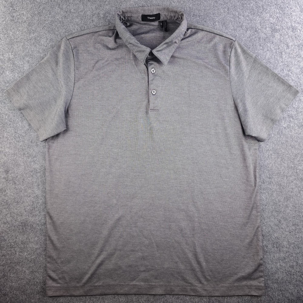 Theory Polo Mens XL Gray Solid Short Sleeve Pima Cotton Polyester