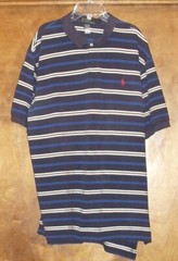 Polo by Ralph Lauren Polo Shirt Men’s XXL Navy Blue White Striped, SS, Red Logo