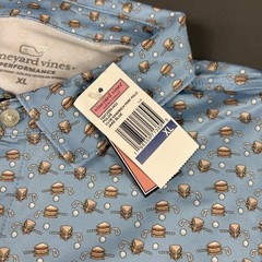 Vineyard Vines Golf Shirt Polo Club Sandwich Print XL Blue Polyester Spandex