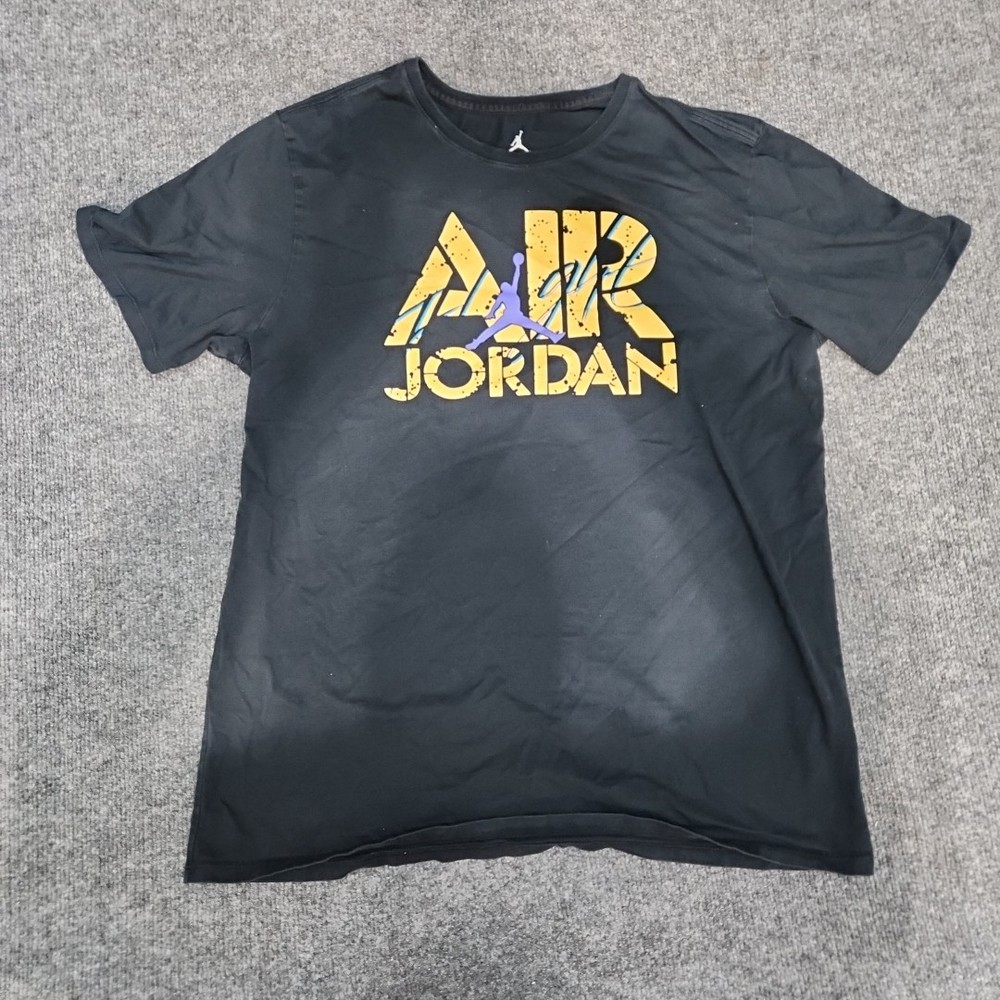 Nike Jordan Air Flight T-shirt Men X-Large Black w/ Yellow & Purple Logo Print