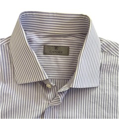 Canali Dress Shirt Men 16.5 42 Purple White Bengal Stripes Cotton Made in Italy