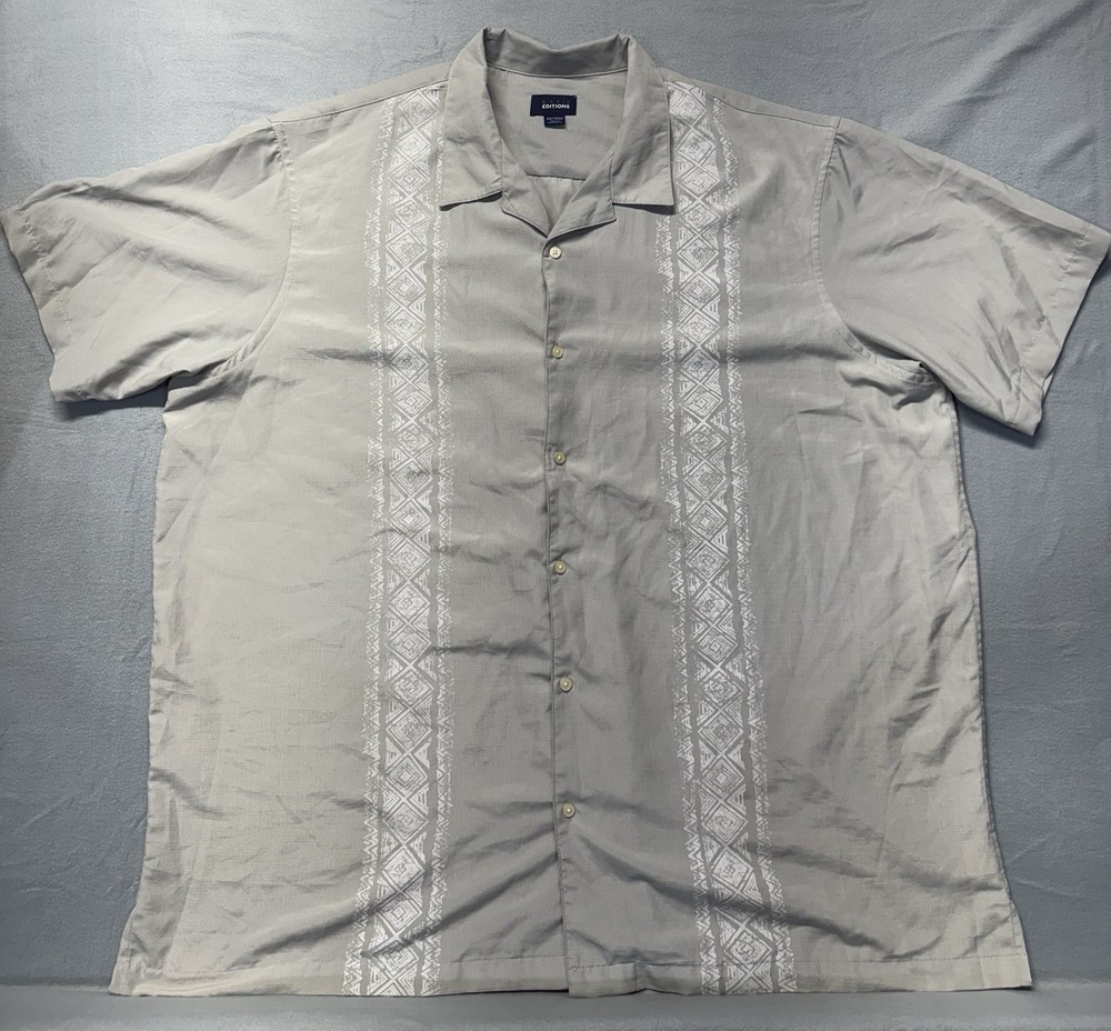 Basic Edition Men Big & Tall 3 XLT Beige Button Short Sleeve Shirt