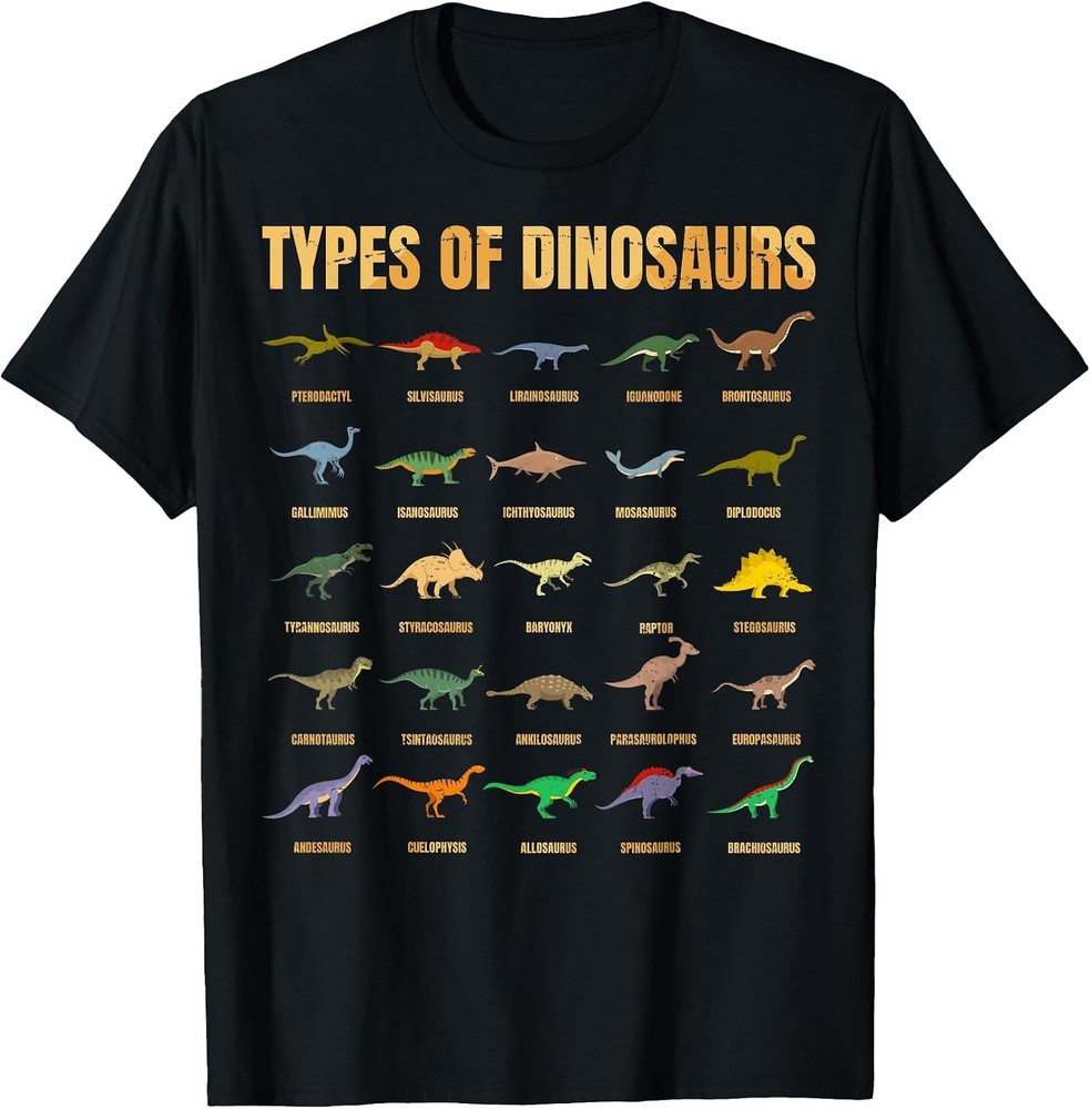 Dinosaur Identification T-Shirt – Explore Various Dino Types Including T-Rex