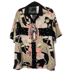AllSaints Puerto Camp Shirt Mens M Black Floral Virgin Mary Graphic Hawaiian