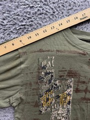 Y2k Redemption Embroidered Studded Patch Graphic T-Shirt Olive Green Mens Size M